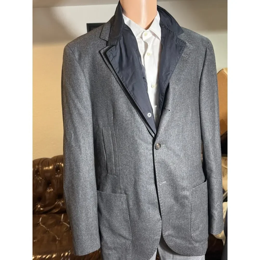 Brunello Cucinelli Hybrid Gray Cashmere Blazer w Nylon Vest Davos 52